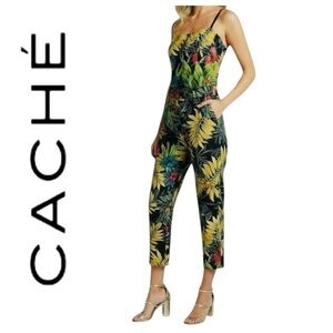 Cache Vintage Y2K Tropical Print 2 PC Set Corset Crop Top Straight Leg Pants